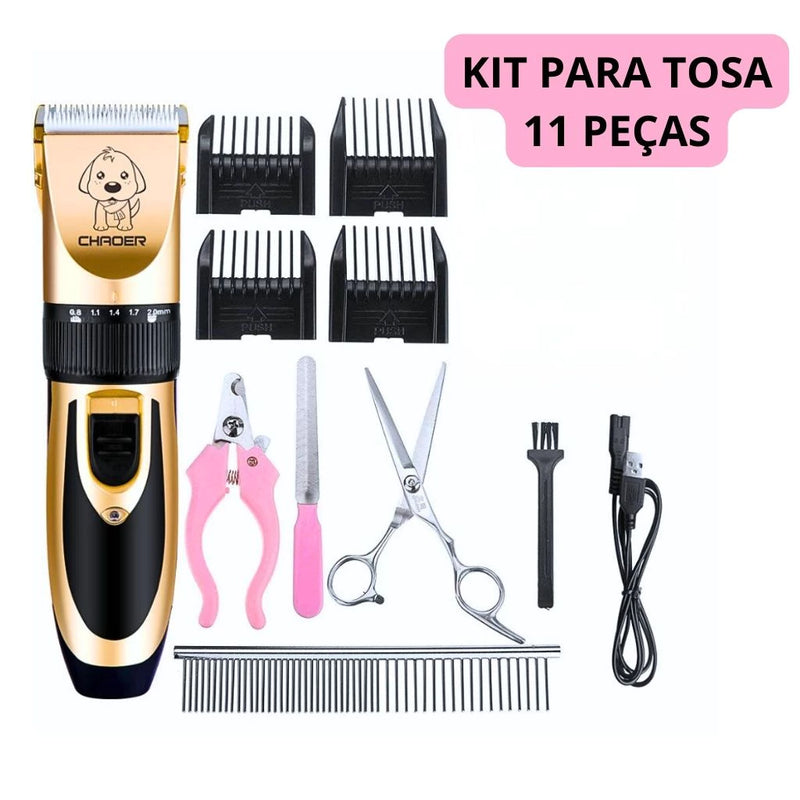 Kit Pet Shop Maquina p/ Tosar + Tesoura + Pente + Lixa + Alicate