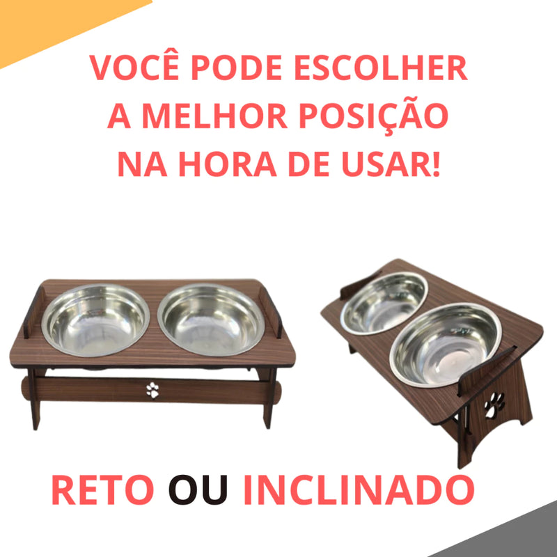 Comedouro Pet Elevado C/ 2 tigelas em Inox