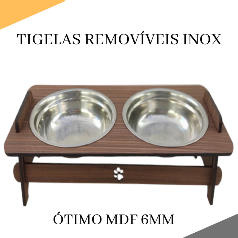 Comedouro Pet Elevado C/ 2 tigelas em Inox