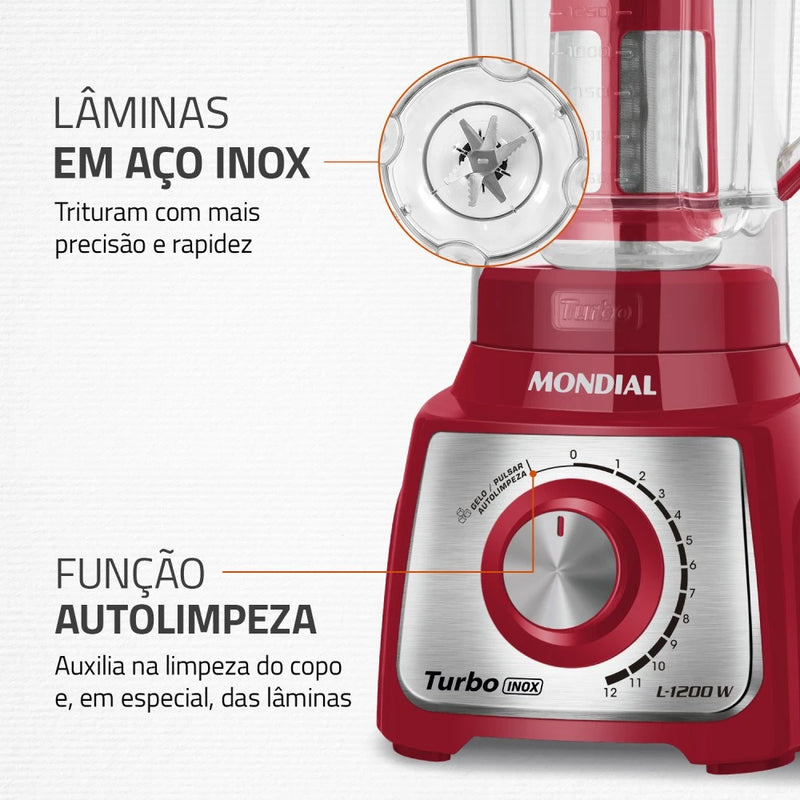 Liquidificador Turbo Inox 1200 watts - Mondial